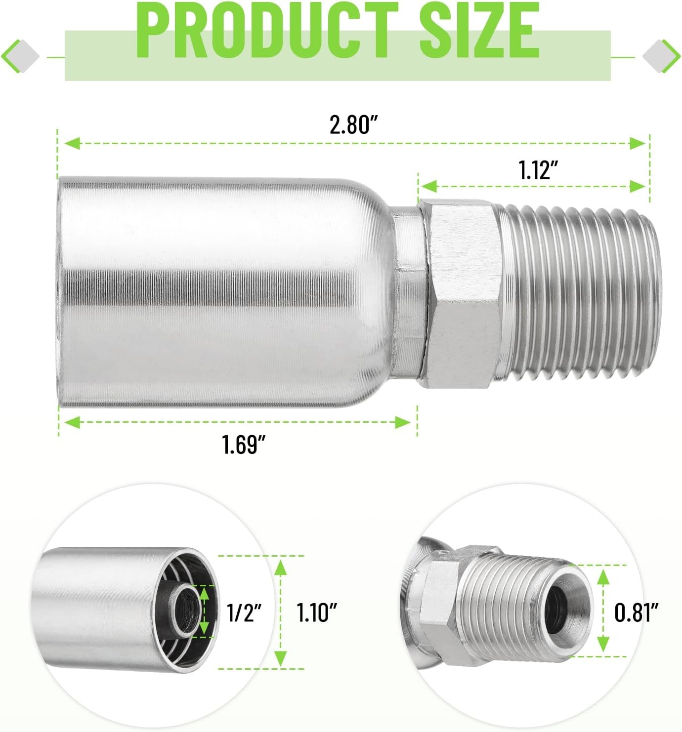 12 Pack 1/2″ Hydraulic Hose Fittings, 1/2″ I.D. Hose x 1/2″ NPTF Male with Prote