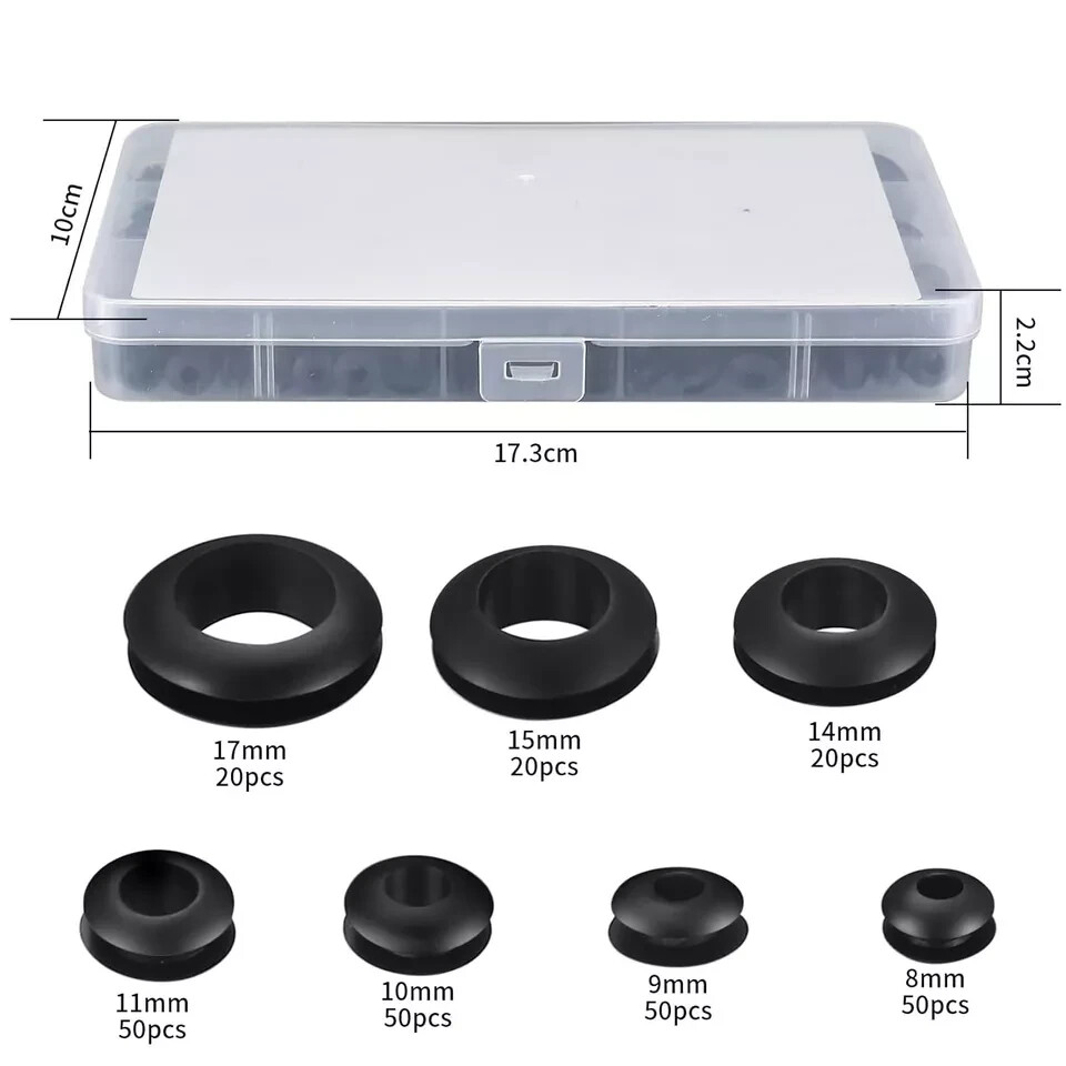 260 Pcs Rubber Grommets Assortment Kit, 7 Sizes Rubber Wire Hole Grommet Gaskets
