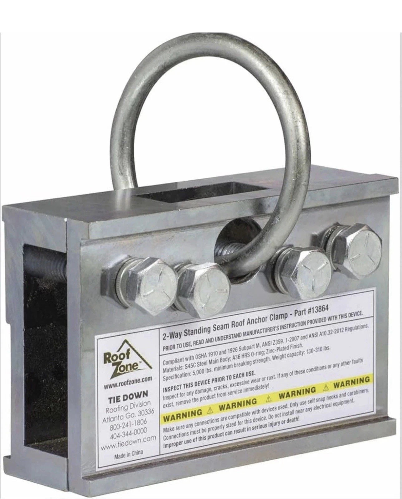 Roof Zone 2-Way Standing Seam Anchor Clamp Tie Down PART No. 13864 New