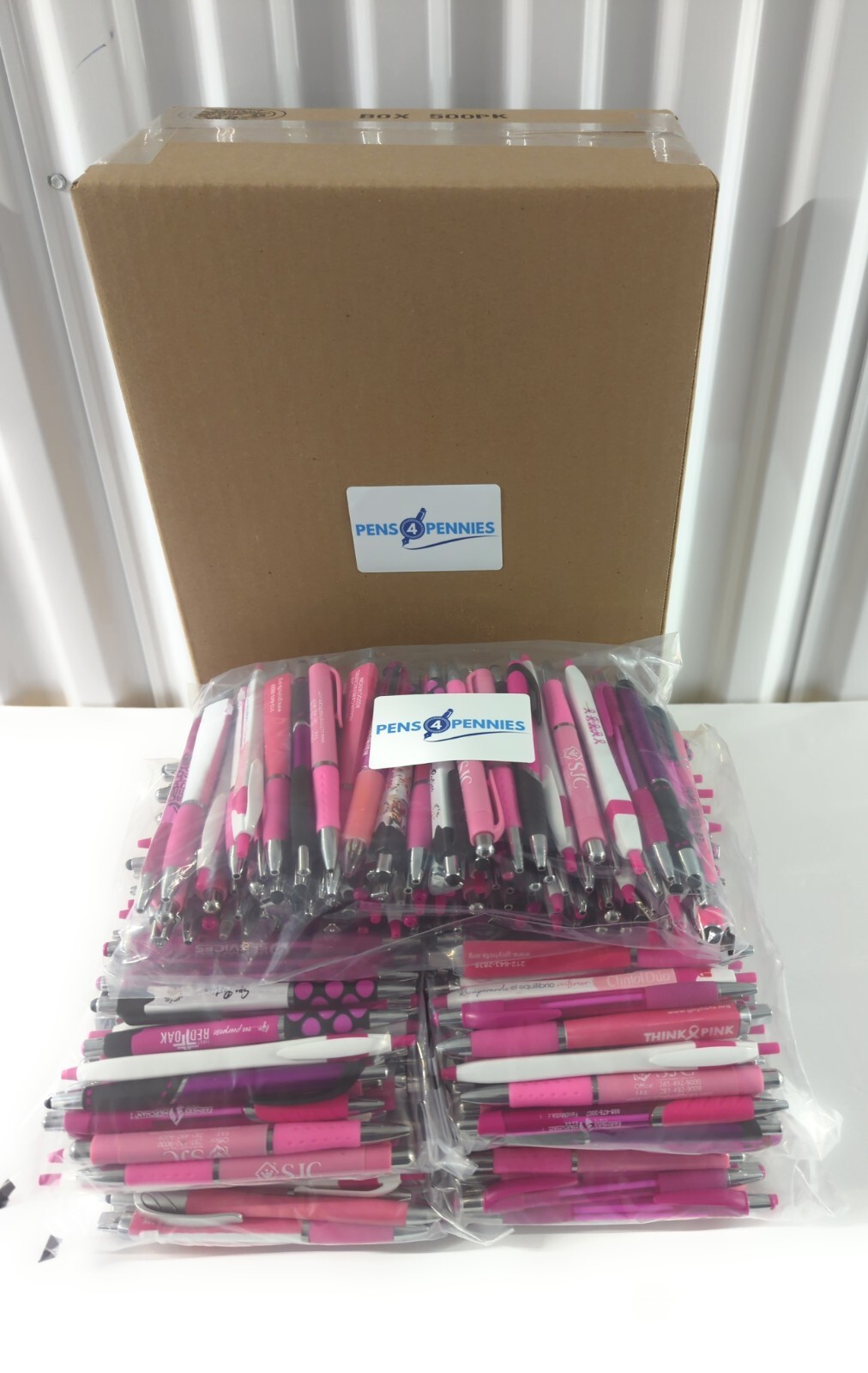 Bulk Misprint Pen Lots: 500 count mixed PINK/ ROSE/ MAGENTA Ballpoint Click Pens