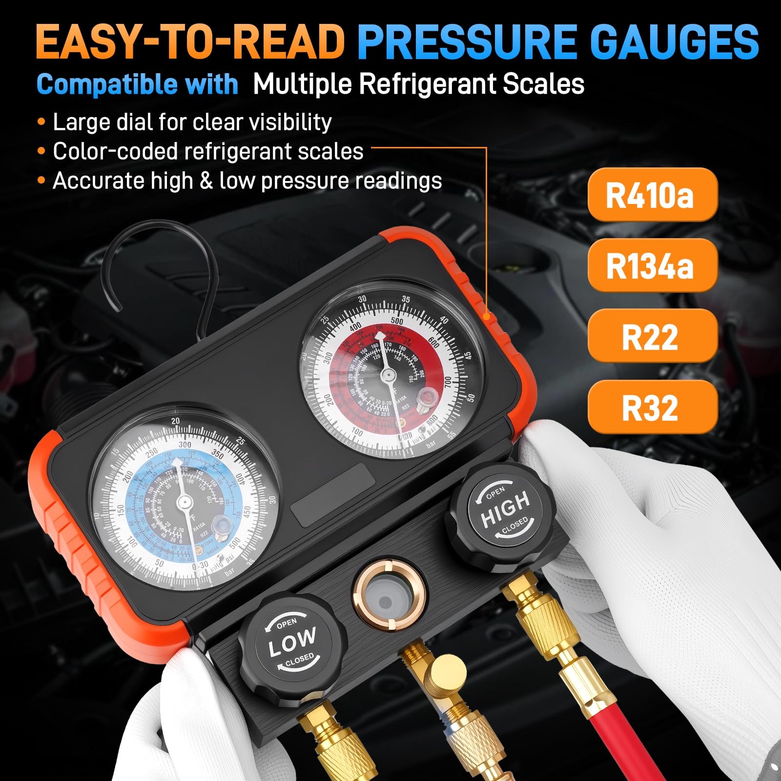 AC Manifold Gauge Set 3 Way for R22 R134a R410a Refrigeration Charging