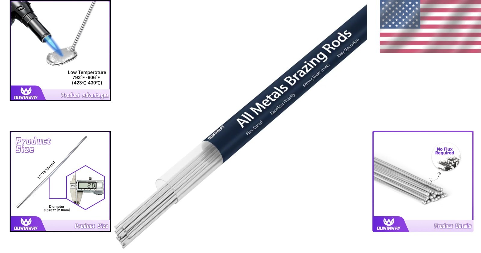 All Metal Brazing Rods,1/16»x13» Flux Core All Metal Brazing Rods All Metal…