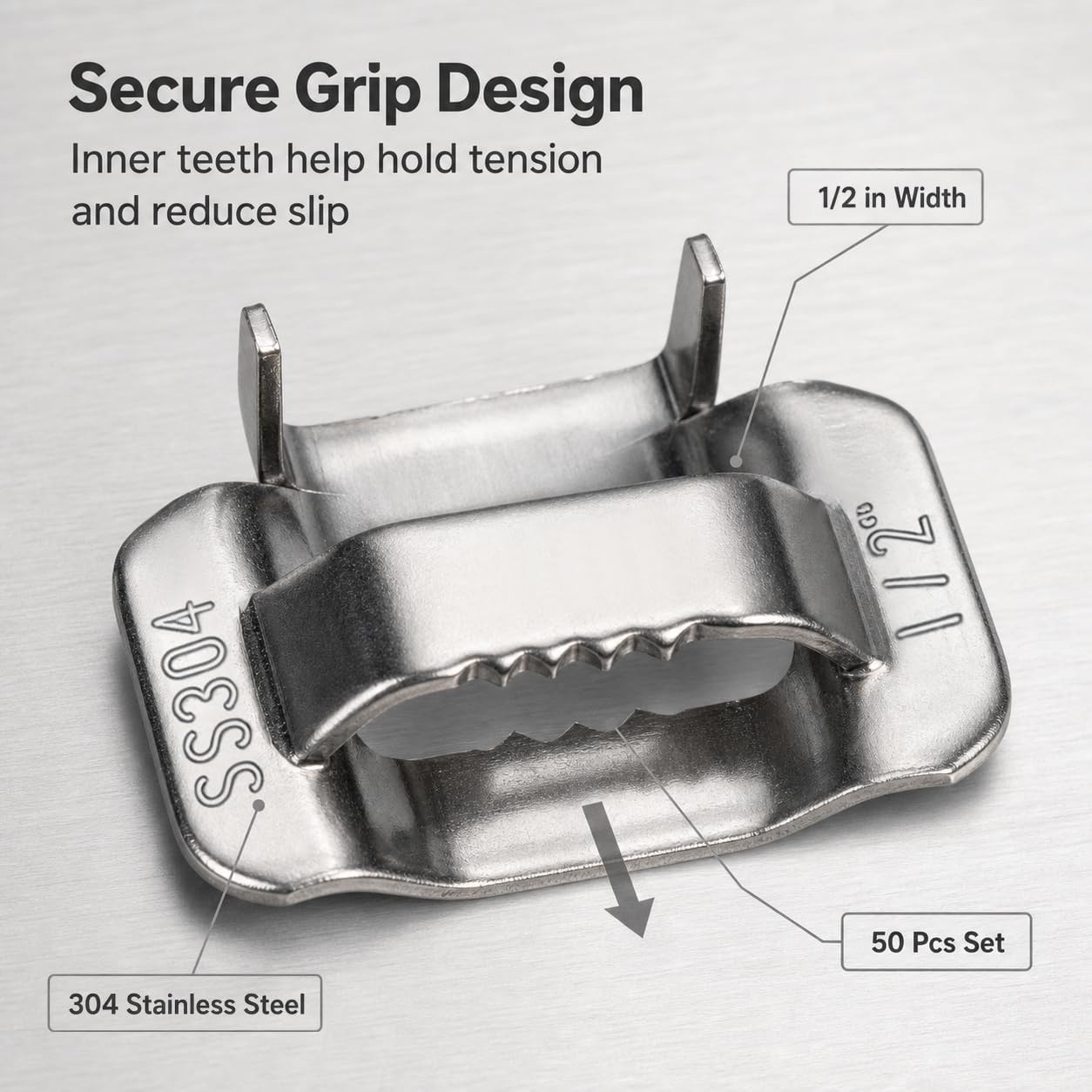 50Pcs 1/2″ 304 Stainless Steel Strapping Buckles Metal Banding Clips Heavy Duty