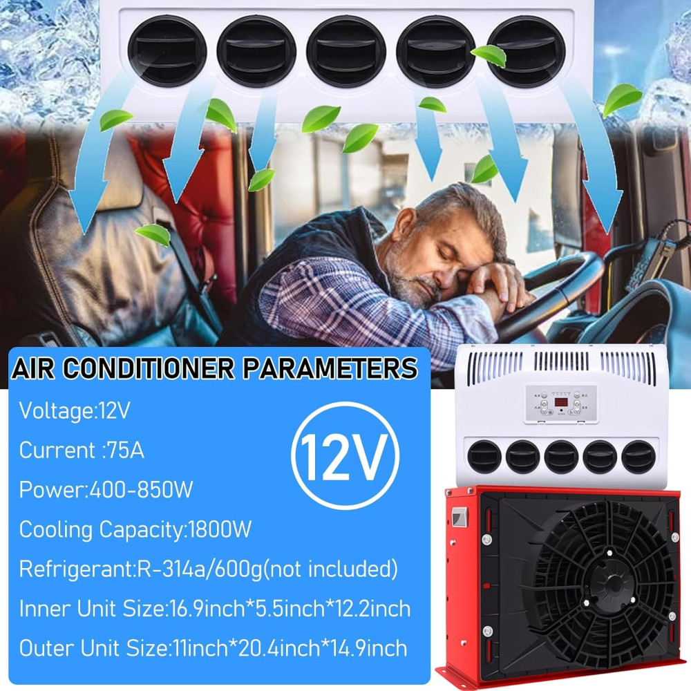 12V Truck Cab Air Conditioner Split AC Fits Semi Trucks Bus RV Caravan 11000 BTU