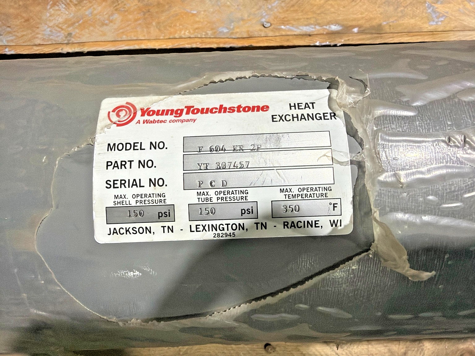 Young Touchstone P-604-HB-2F Heat Exchanger Aftercooler YH-307757 150 PSI Wabtec