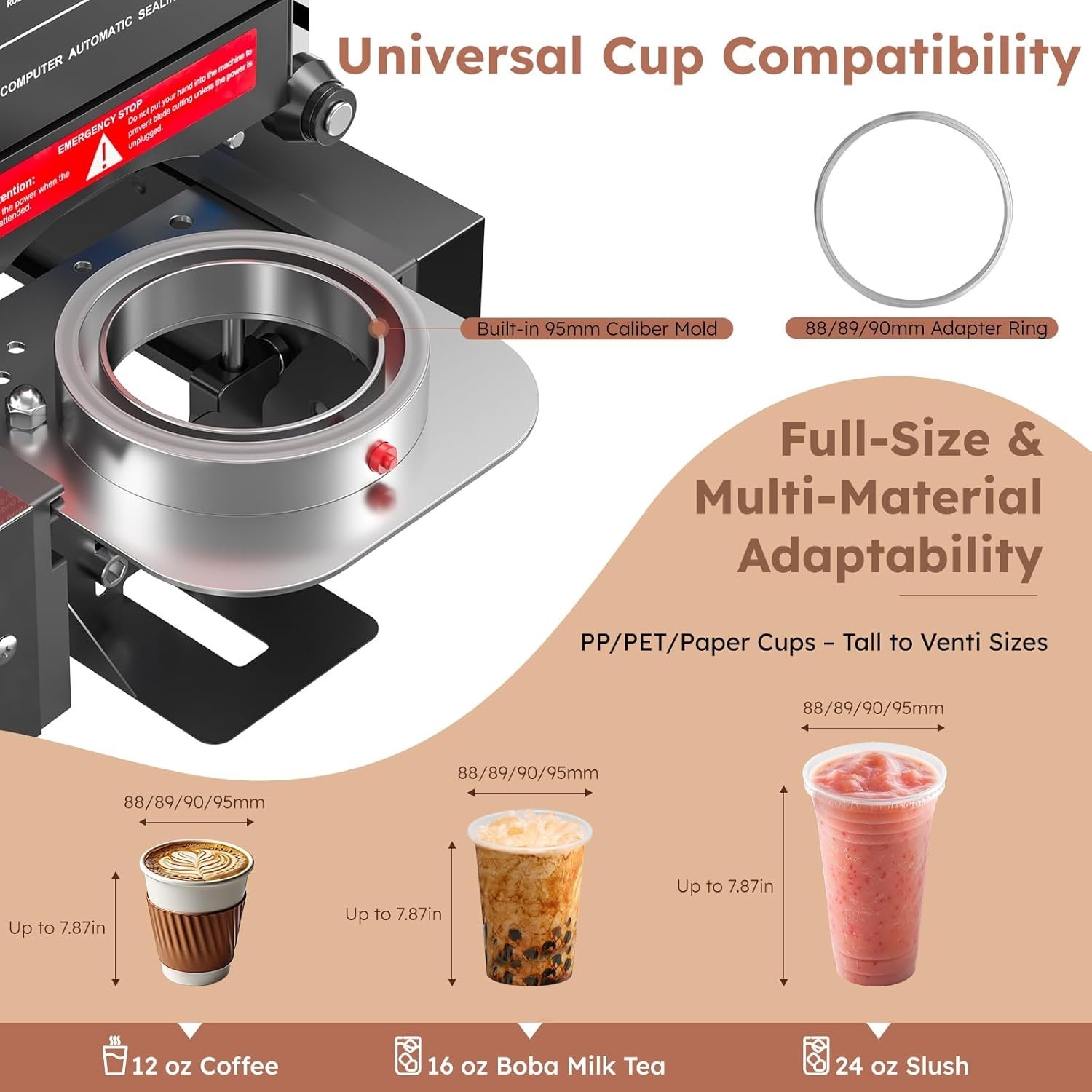Automatic Cup Sealing Machine 600 Cups/H For 88-95mm Bubble Tea Coffee Juice