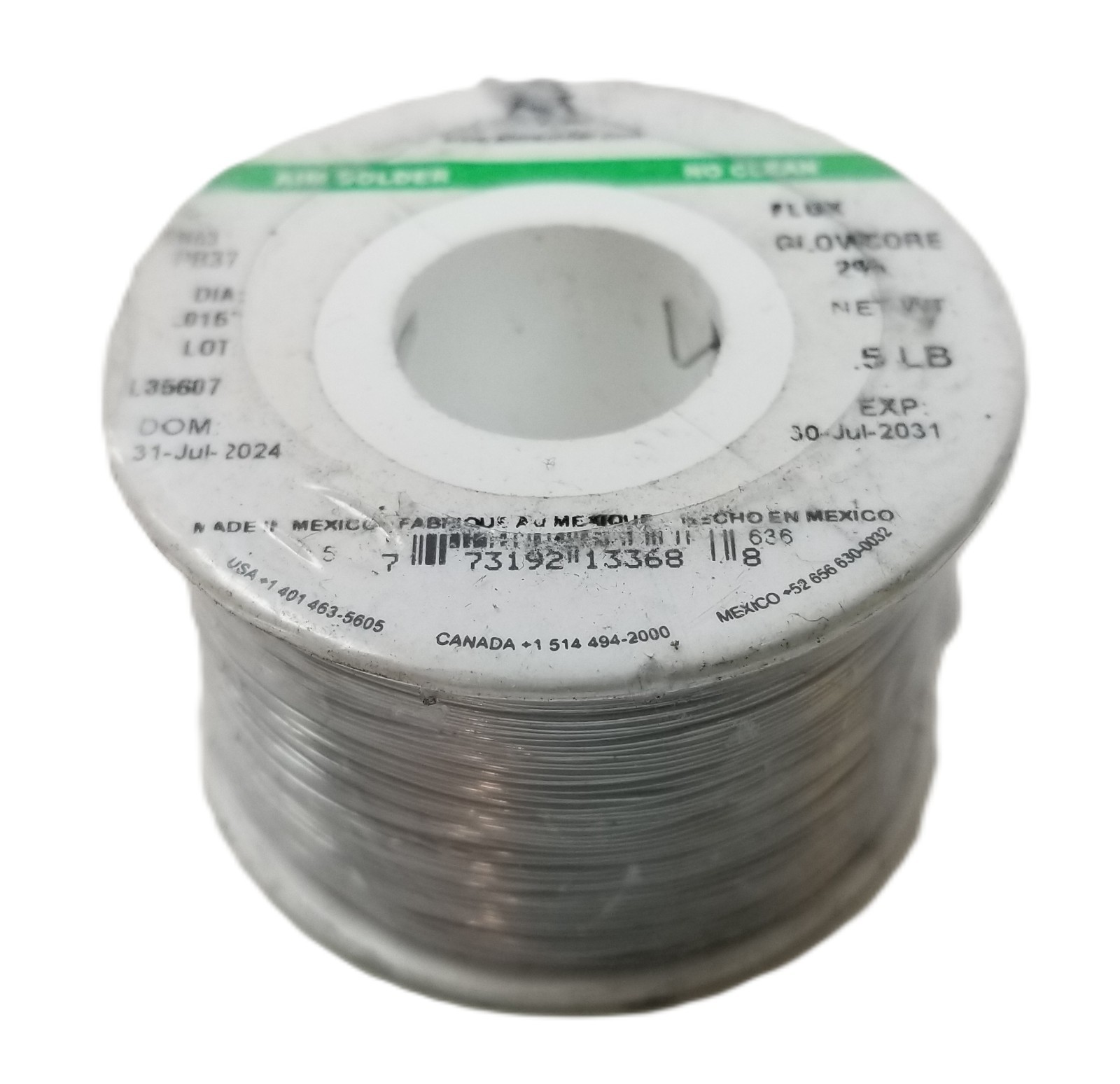 1lb AIM 13368 Wire Solder .015″ 0.38mm Diameter No Clean 2% Glow Core Flux NEW