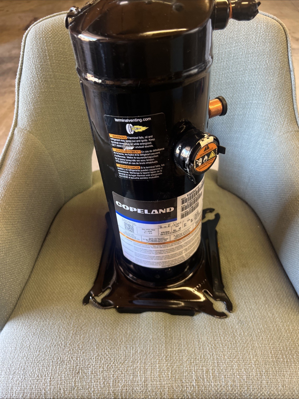 Copeland Model # YAV0471E —2X9–8A1 Scroll Compressor. See Details For All Info.