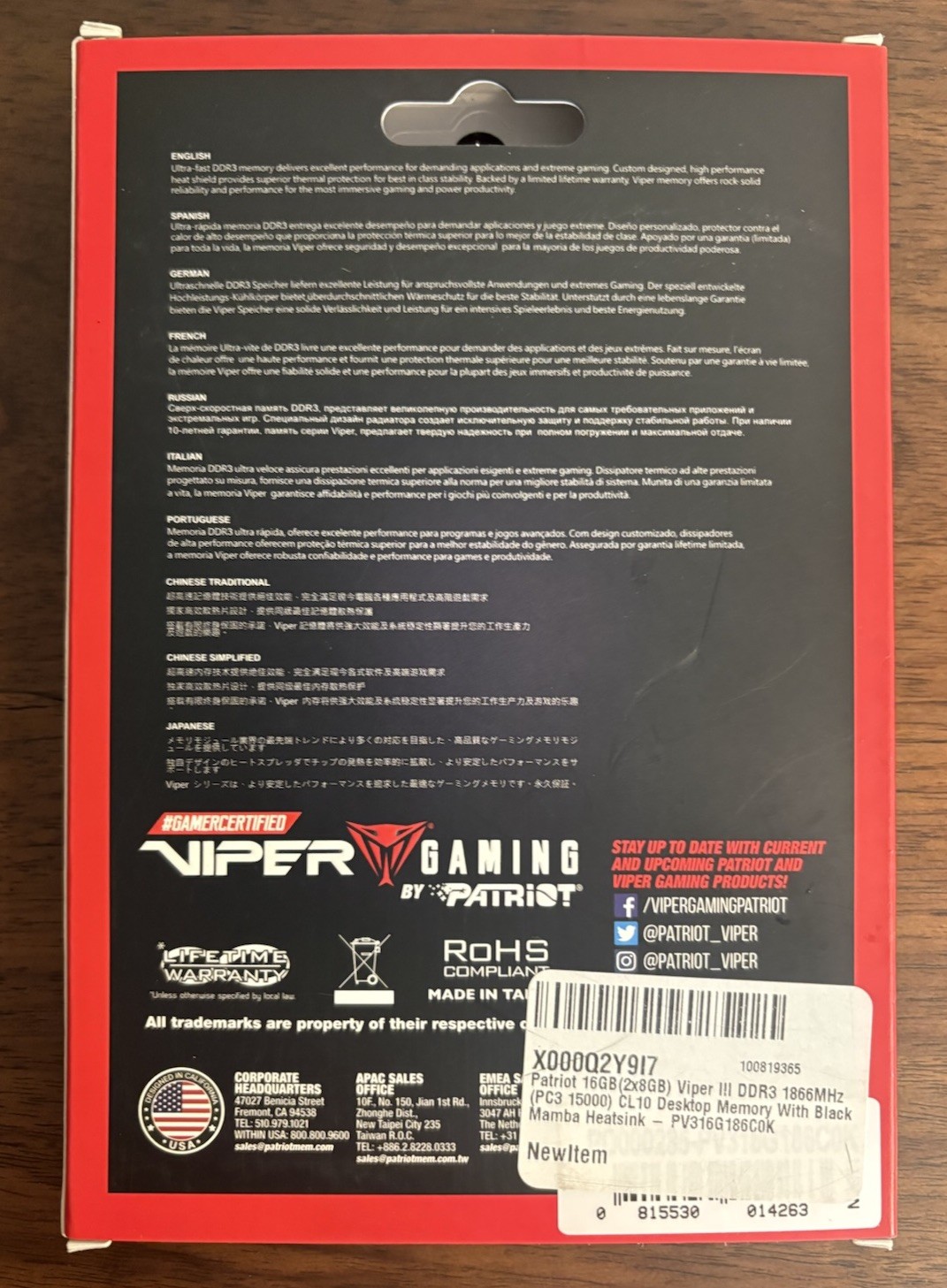 Patriot 16GB(2x8GB) Viper III DDR3 1600MHz (PC3 12800) CL9 Desktop Memory
