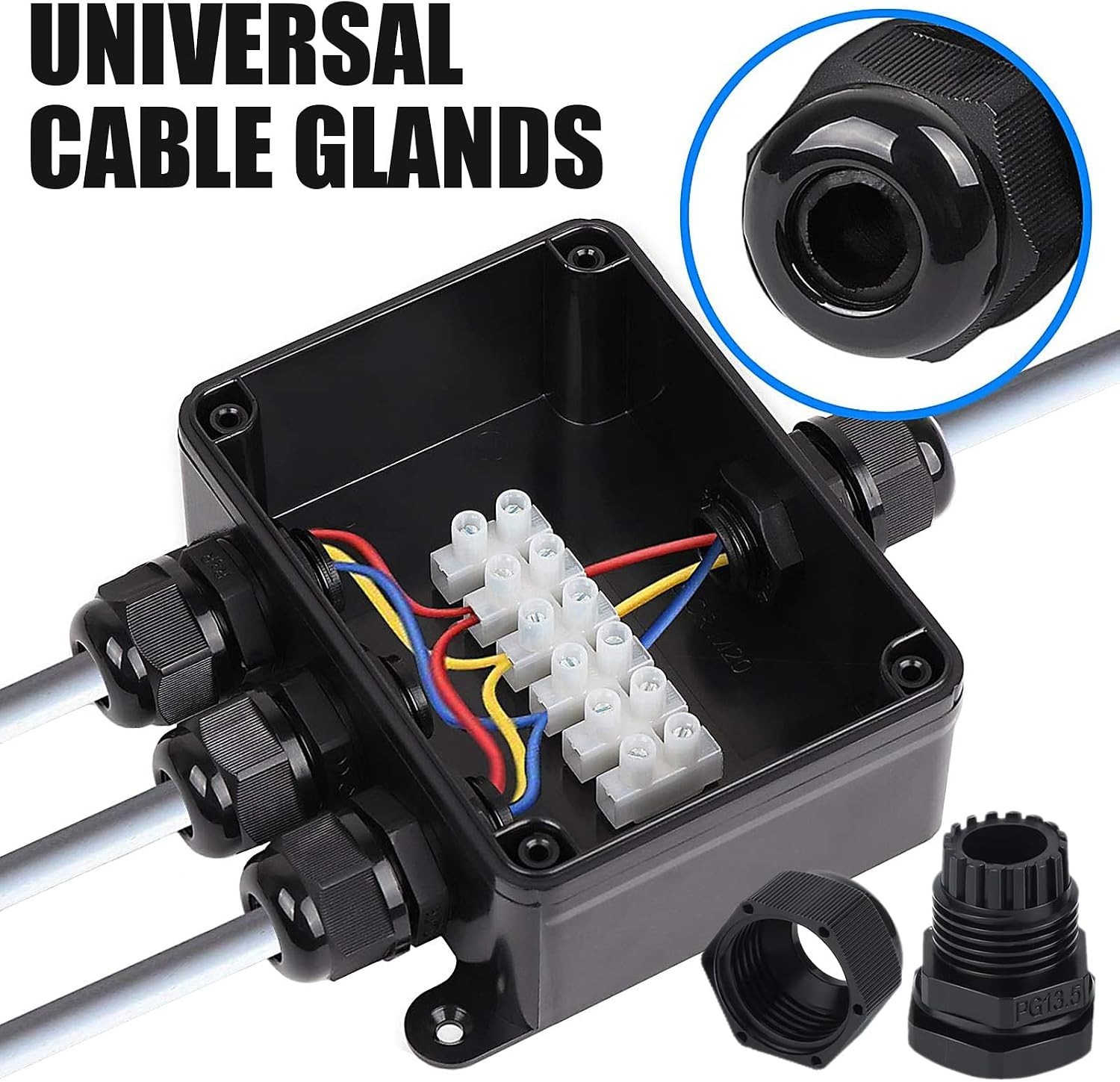 Cable Glands 50 pcs Cable Gland Waterproof joints, Adjustable Black 3-16mm Wa…