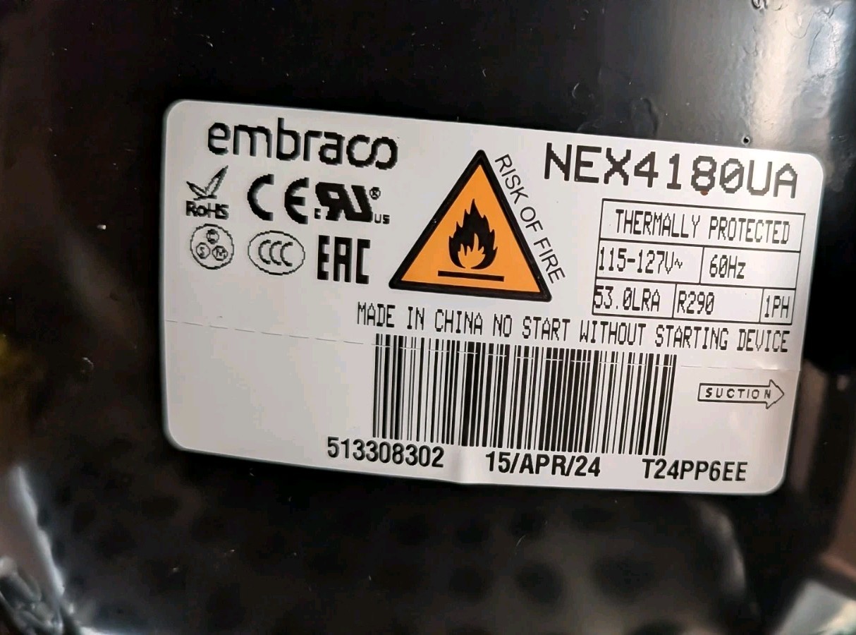 Embraco NEX4180UA Compressor 115-127V 60Hz R290 | Used Excellent Condition.