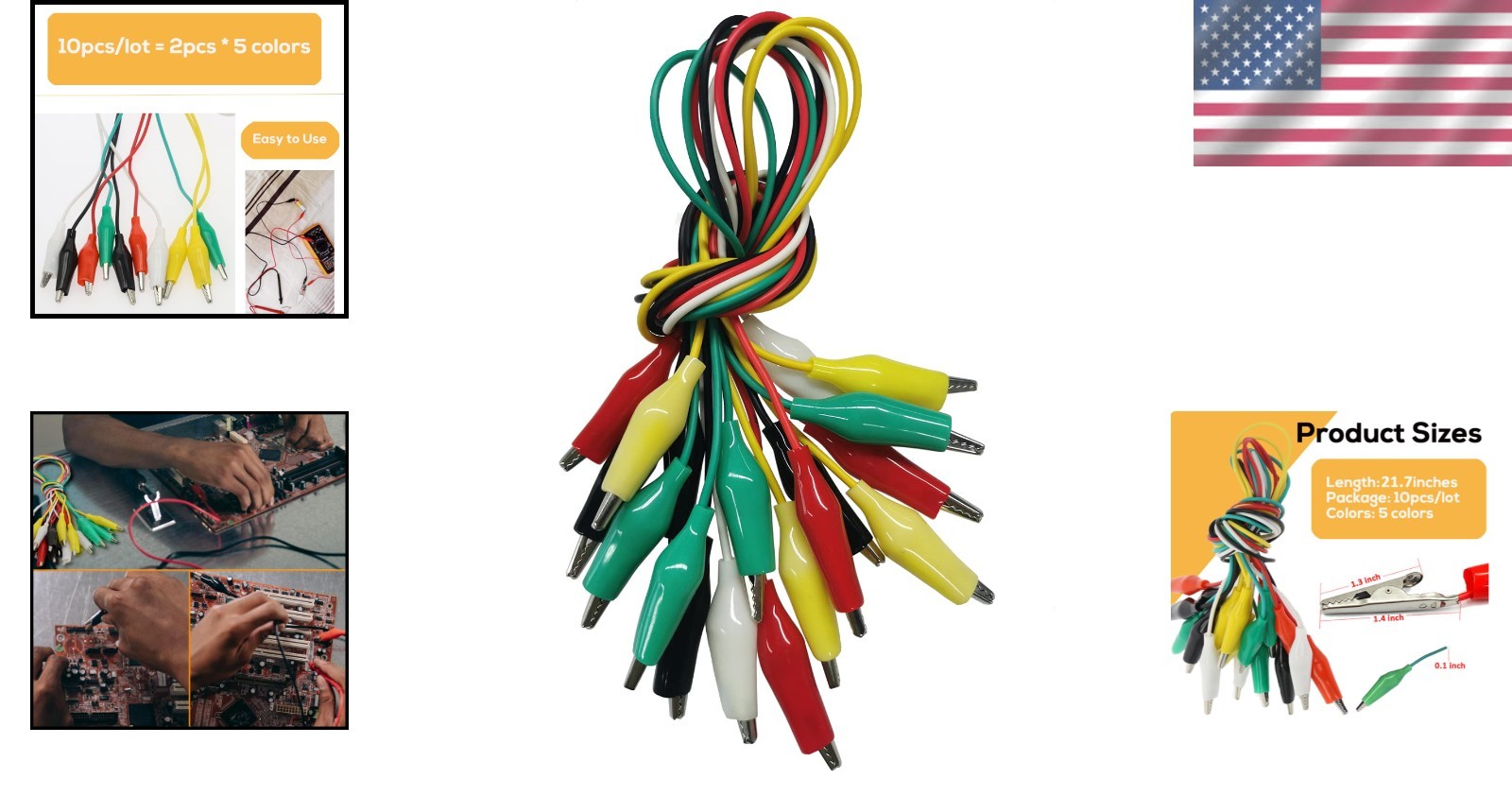 Durable 10PCS Leads with 5 Colorful Crocodile Clips for Circuit Connection