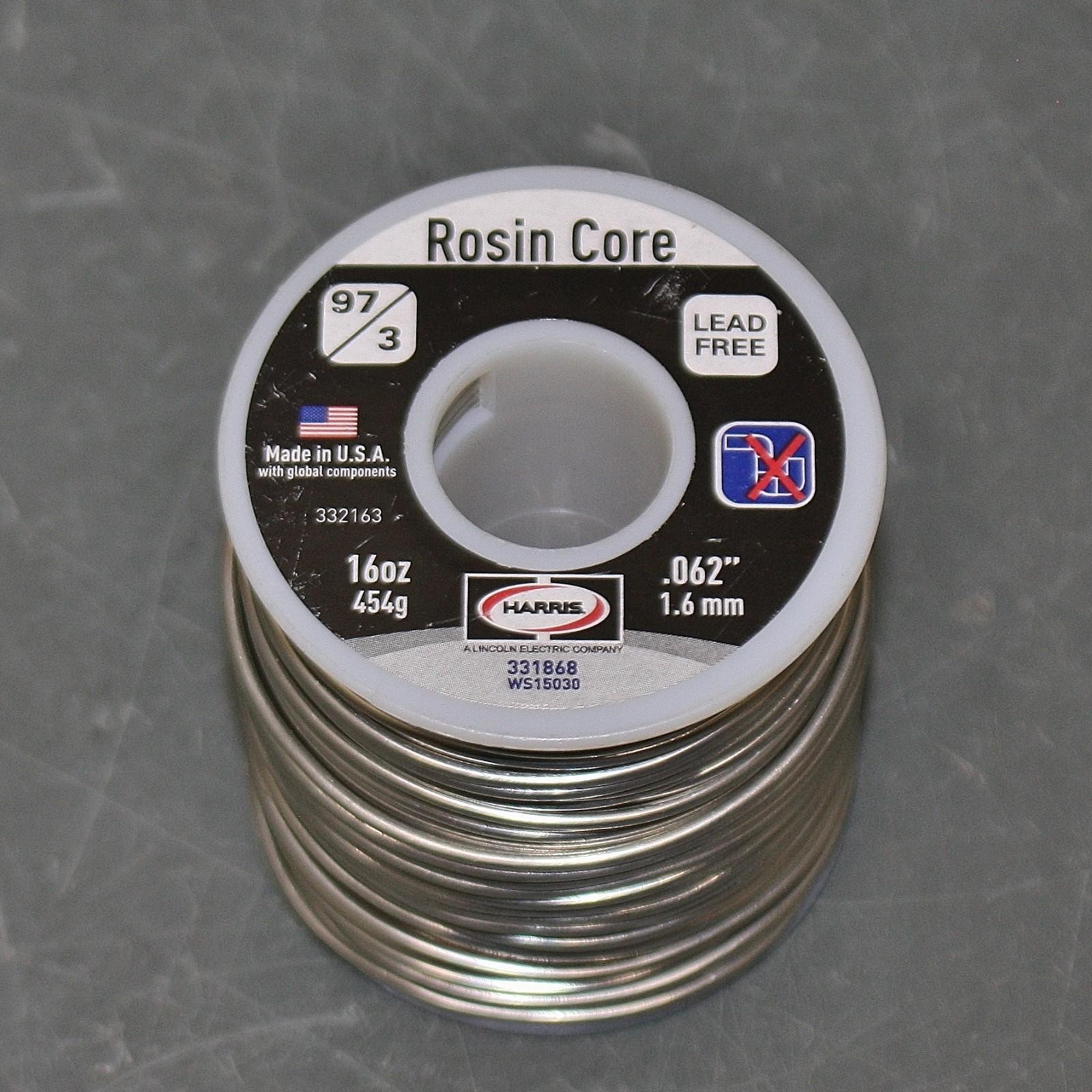 (1 lb) Harris 97/3 Rosin Flux Core Solder Wire 331868, 1/16″, 97% Tin, 3% Copper