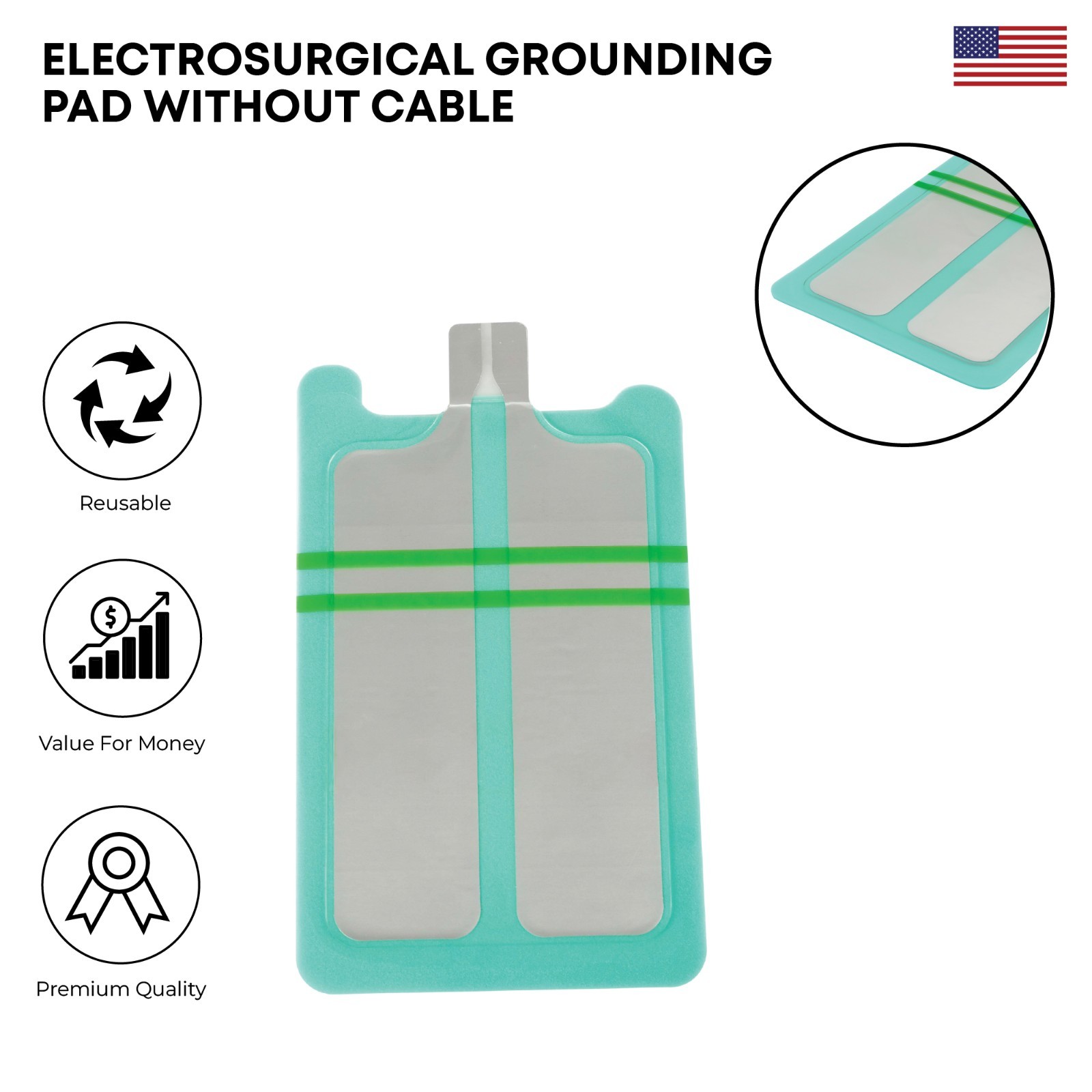 Electrosurgical Grounding ESU Pads With Bipolar REM Plug Cable & Without Cable