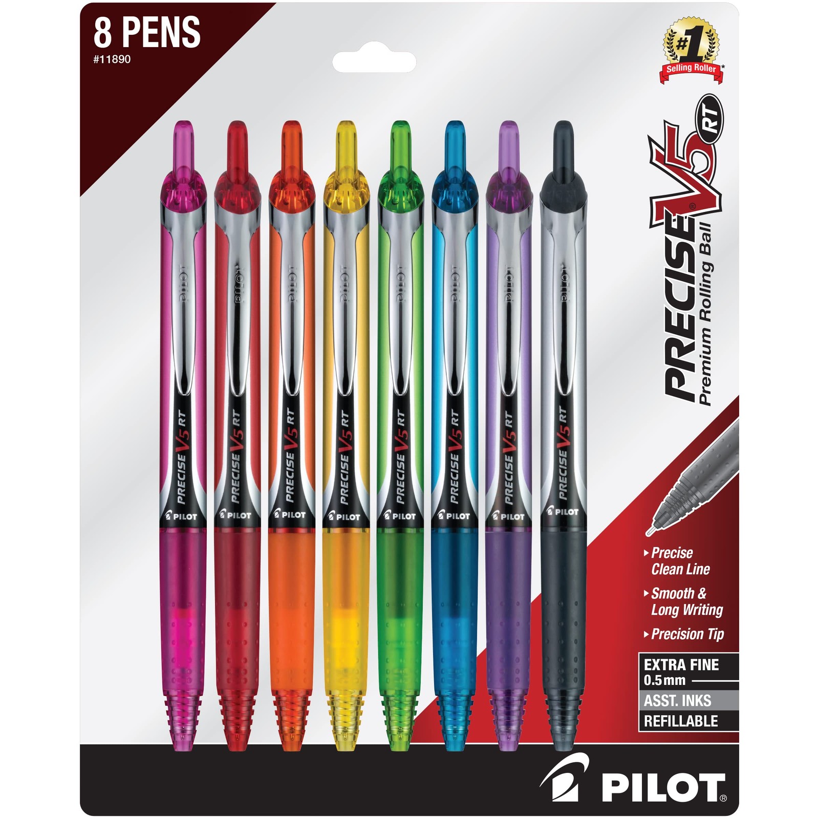 Pilot Precise V5 Rt Premium Rolling Ball Pen Pack Of 8 Vibrant Colors