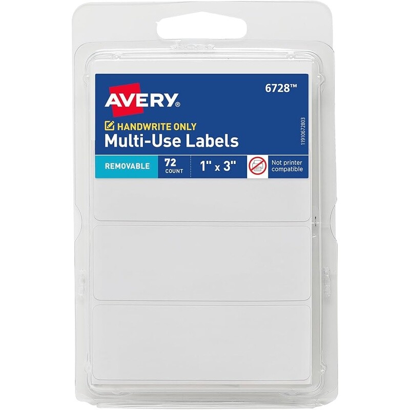 Adhesive Removable Blank Labels 1×3 Inch 72 Pack Organization & Shipping New