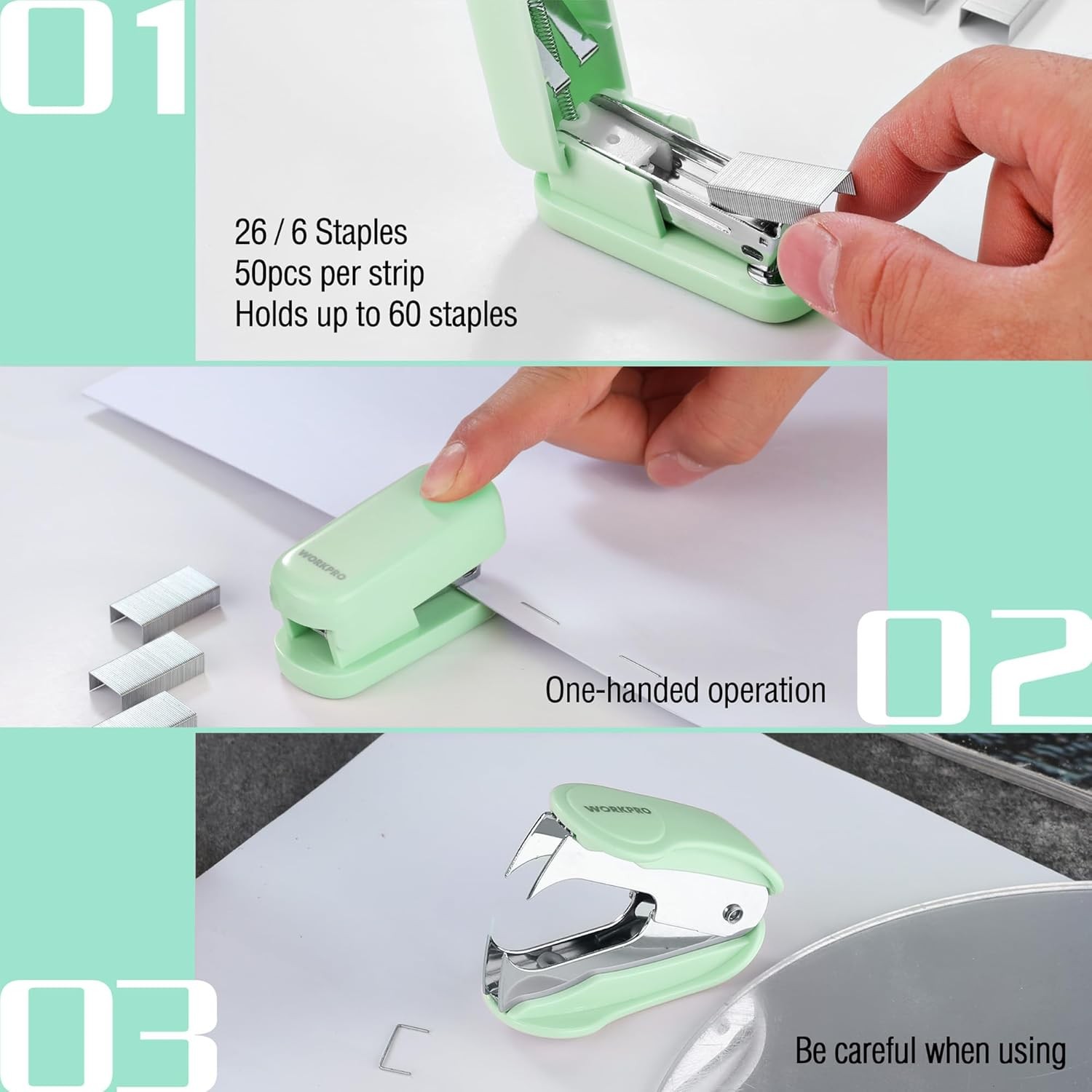 WORKPRO Small Stapler with Staples 2000 Standard Staples One Staple Remover New
