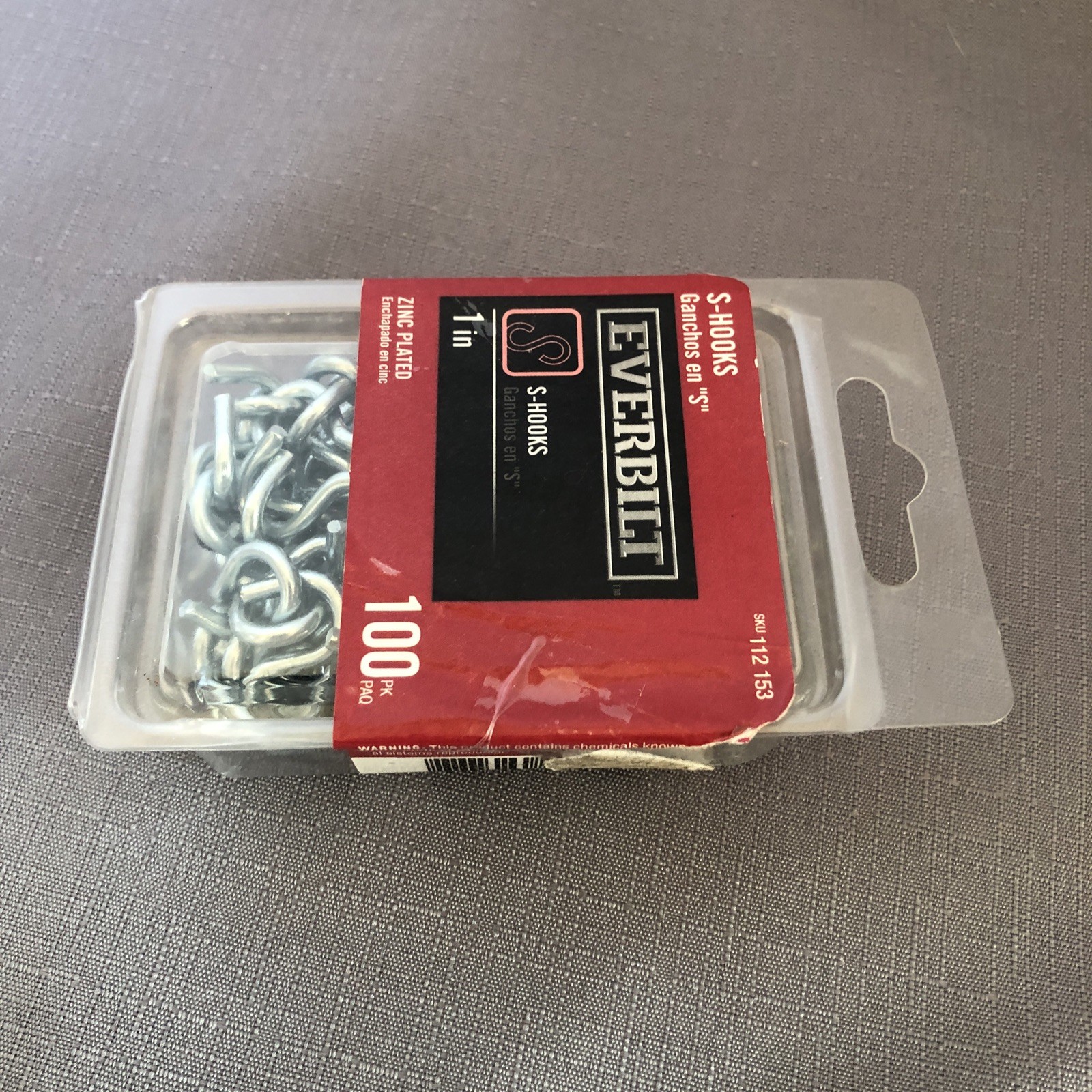 Everbilt 1 Inch Zinc Plated S-Hooks 100 Pack (SHIPS IN 24 HOURS)