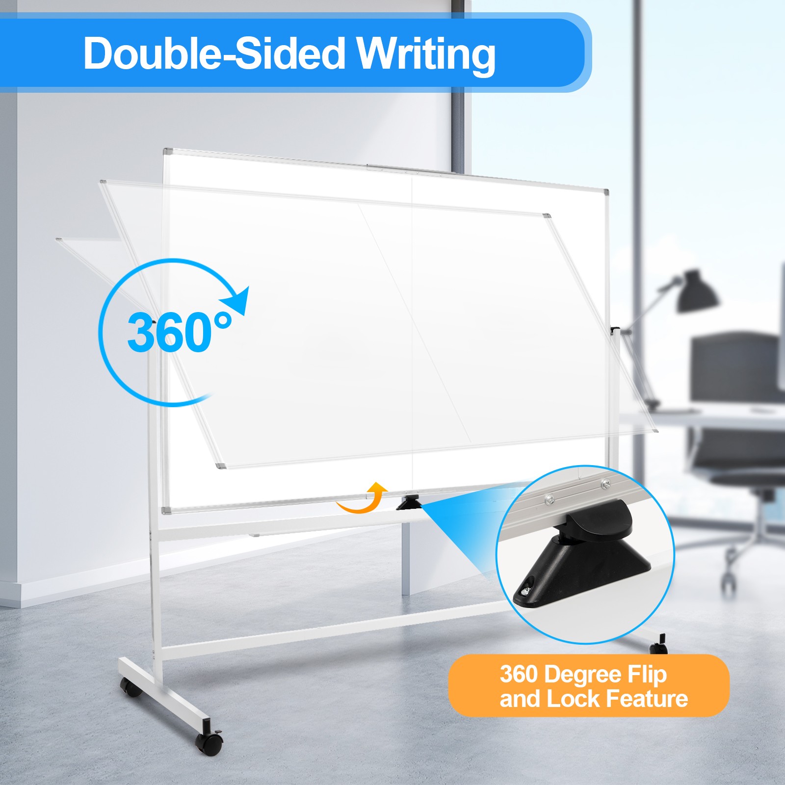 60″ x 48″ Large Double-Sided Magnetic Mobile Whiteboard Rolling Dry Erase Board