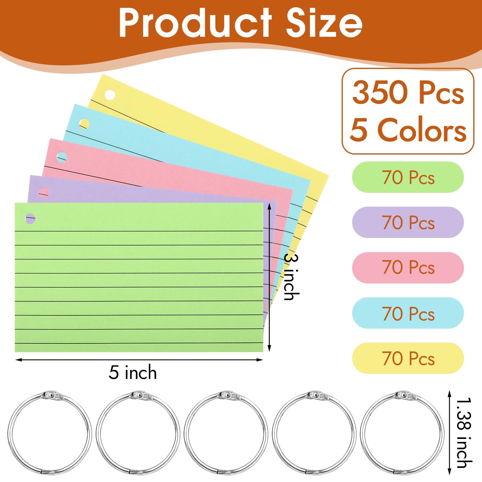 350 Pcs Index Cards With Ring, 3×5 Inches Flash inches, light blue