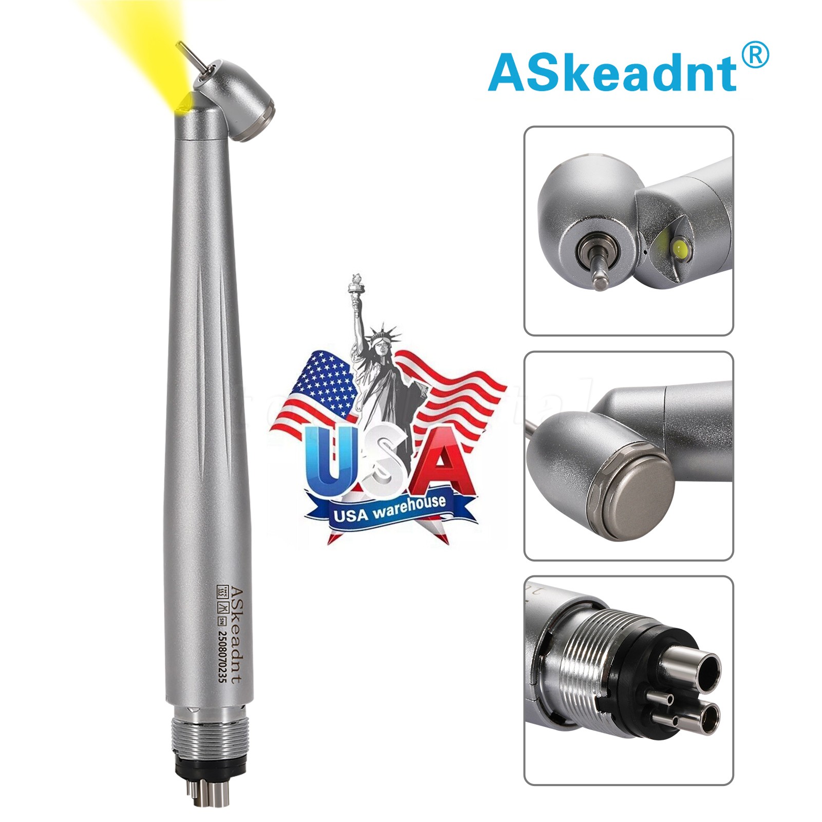 LED Dental Surgical Handpiece 45 Degree High Speed Turbine 4 Hole Rare Exhaust