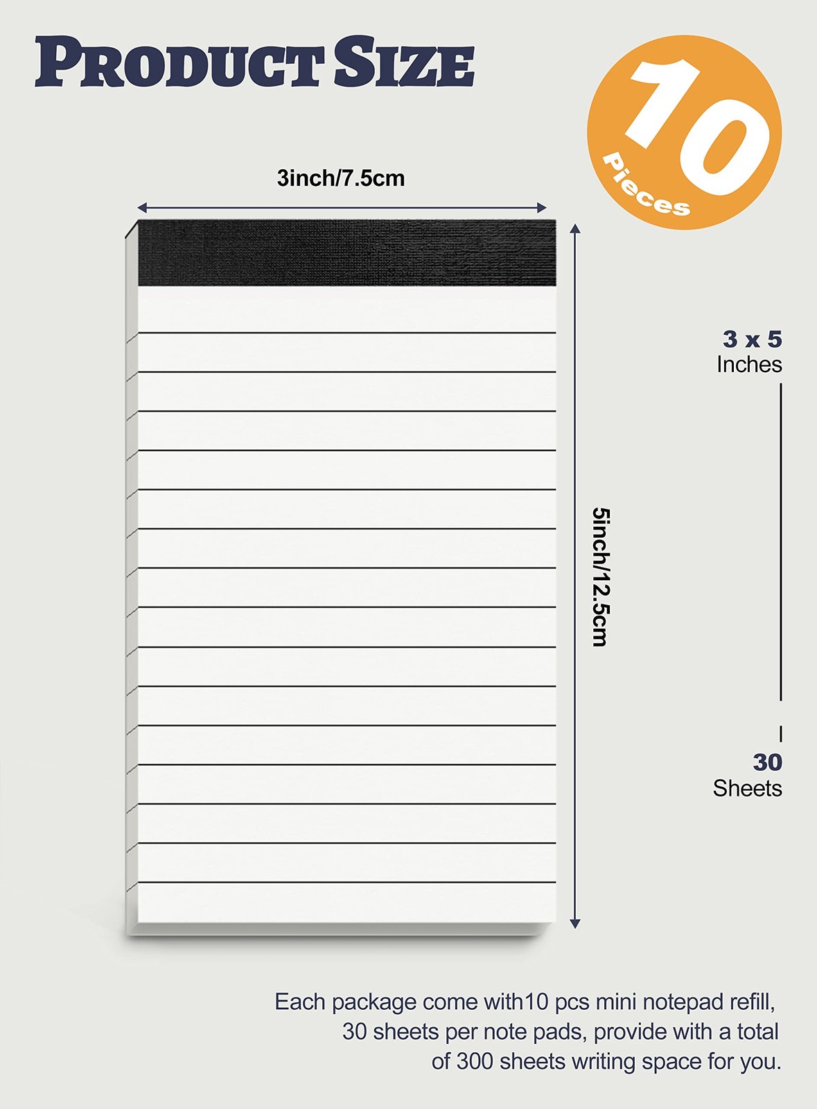 10 Pack Small Note Pads 3×5 Lined Writing 3 x 5 Inch, White