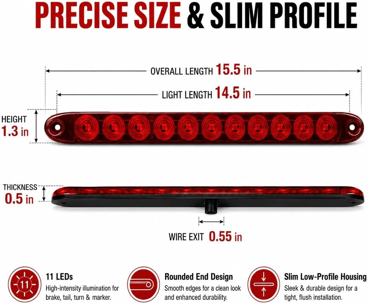 11 LED Red Trailer Brake Tail Light, 2 Pack 16″ LED Bar Stop Turn Signal Tail Li