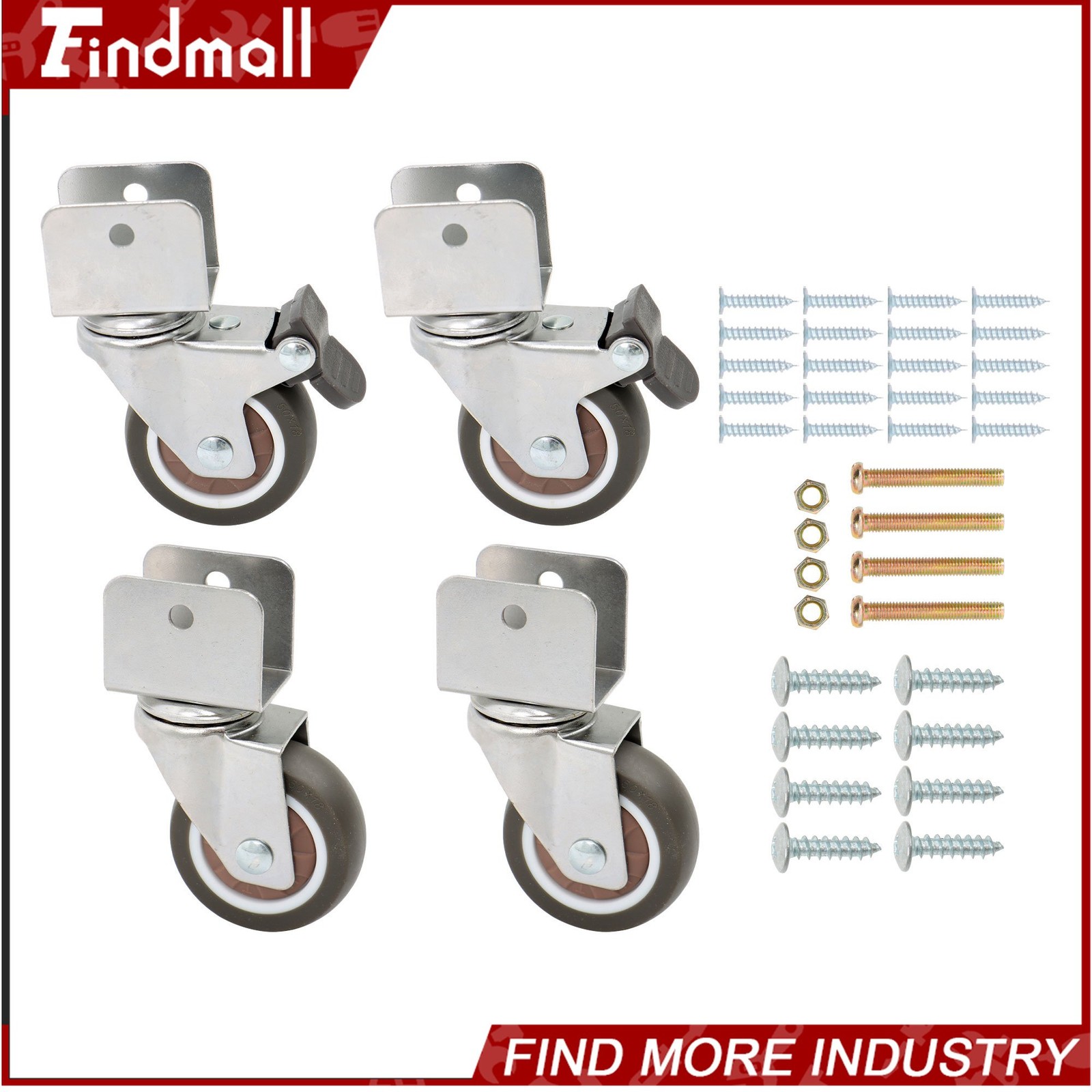Findmall 4 PCS 2″ U-Bracket Shaped Caster Wheels (2 With Brake & 2 Without)