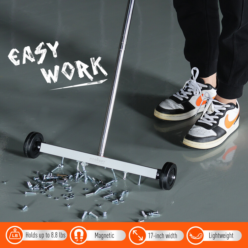 17″ Magnetic Pickup Floor Sweeper Easy Cleanup of Workshop Garage Construction
