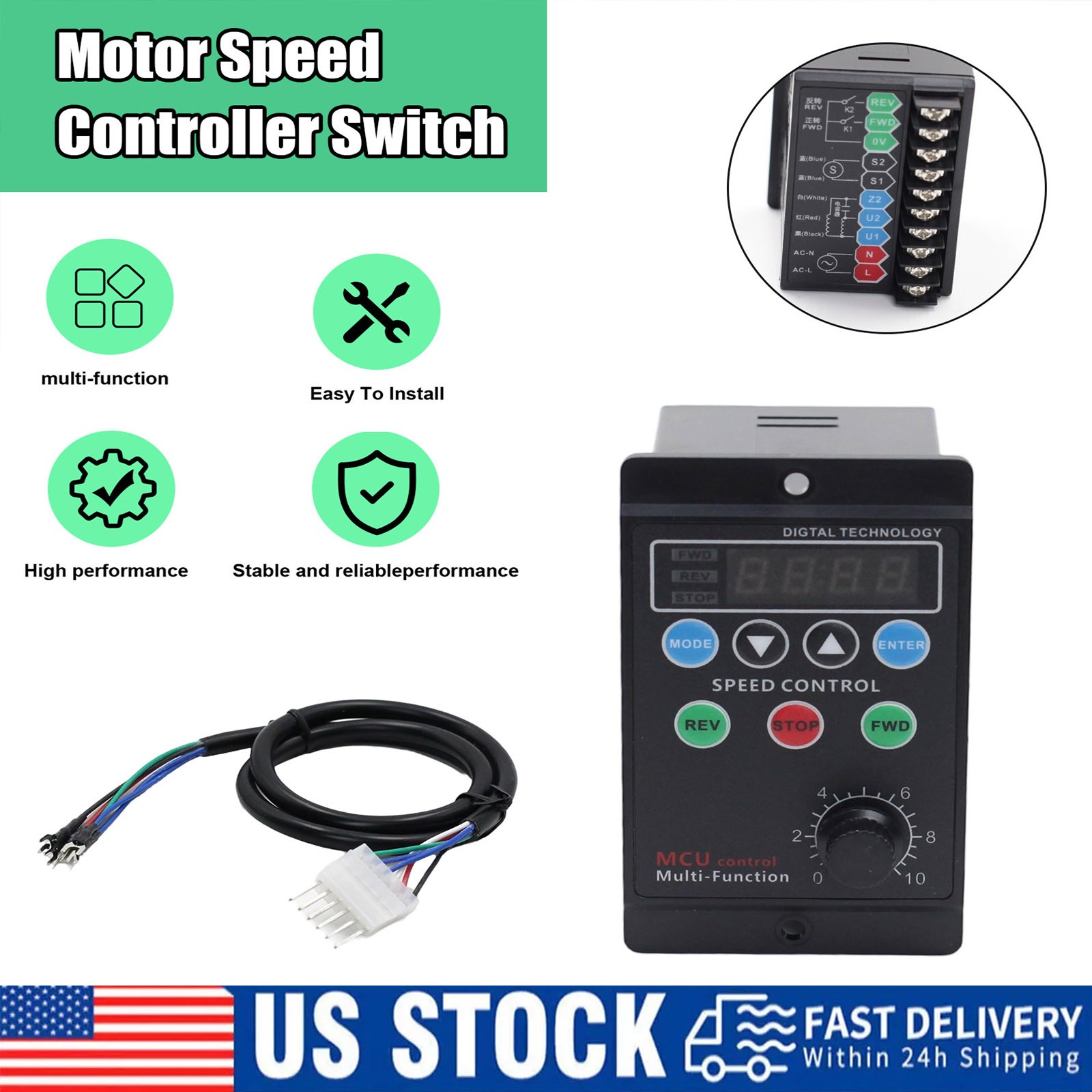 120W AC 110V 3A Digital Motor Speed Control MCU Controller Target Value Settable