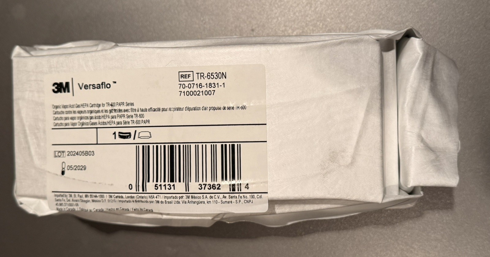 3M TR-6530N Versaflo Organic Cartridge for TR-600/800 PAPR Exp 12/2028