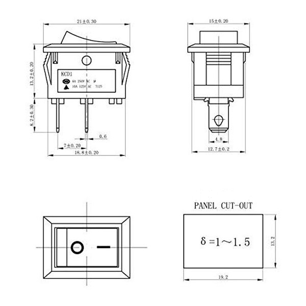 Rocker Switch 2 PIN ON-OFF SPST 125VAC/10A 250VAC/3A 21x15mm RED KCD1 2/5/10 PCS