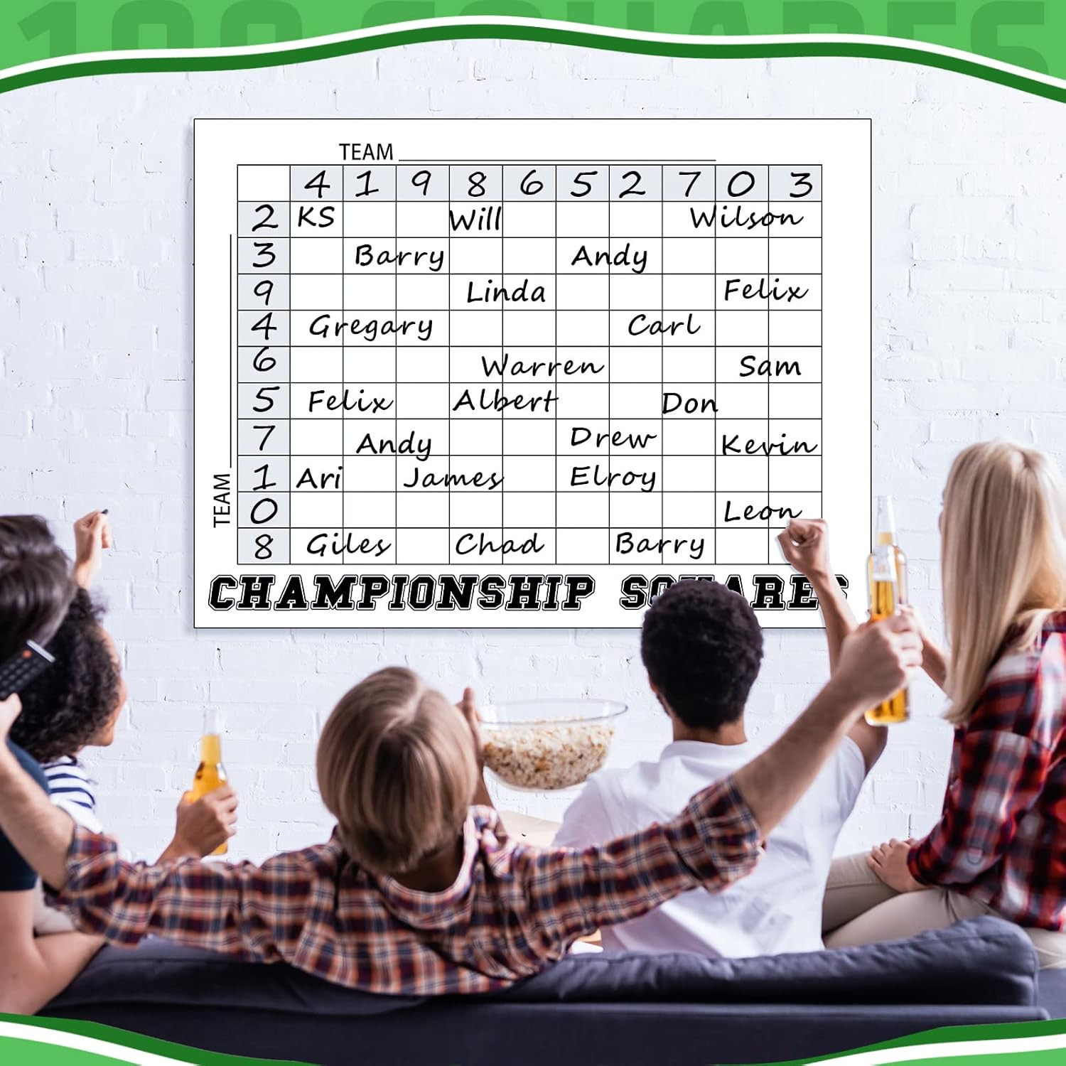 100 Football Squares Board Dry Erase – 24 X 36 Inch Reusable Office Pool Game Po