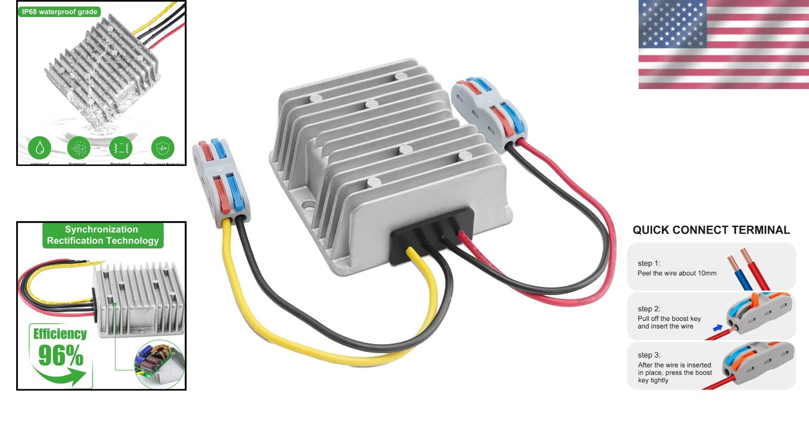 High-Efficiency 20A DC 36V/48V to 12V Buck Converter – Intelligent Protection