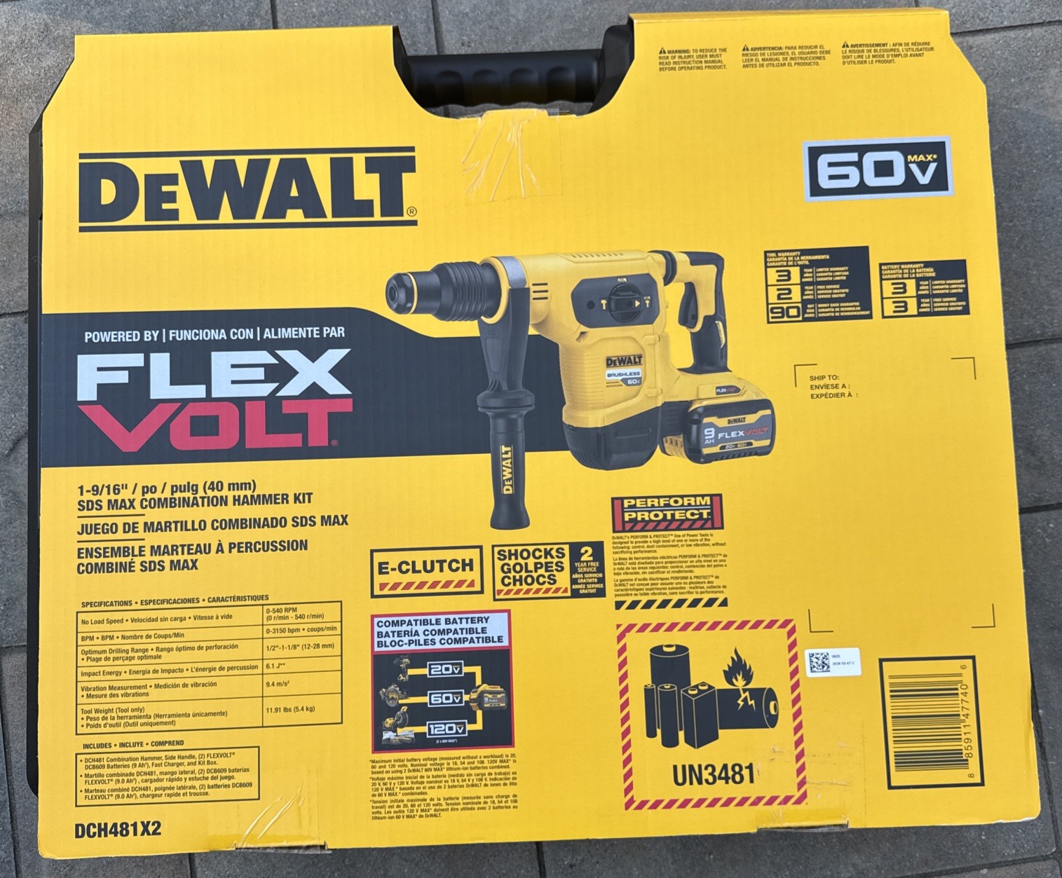 DeWalt DCH481X2 Rotary Hammer Kit Case/ 2 9ah Batteries