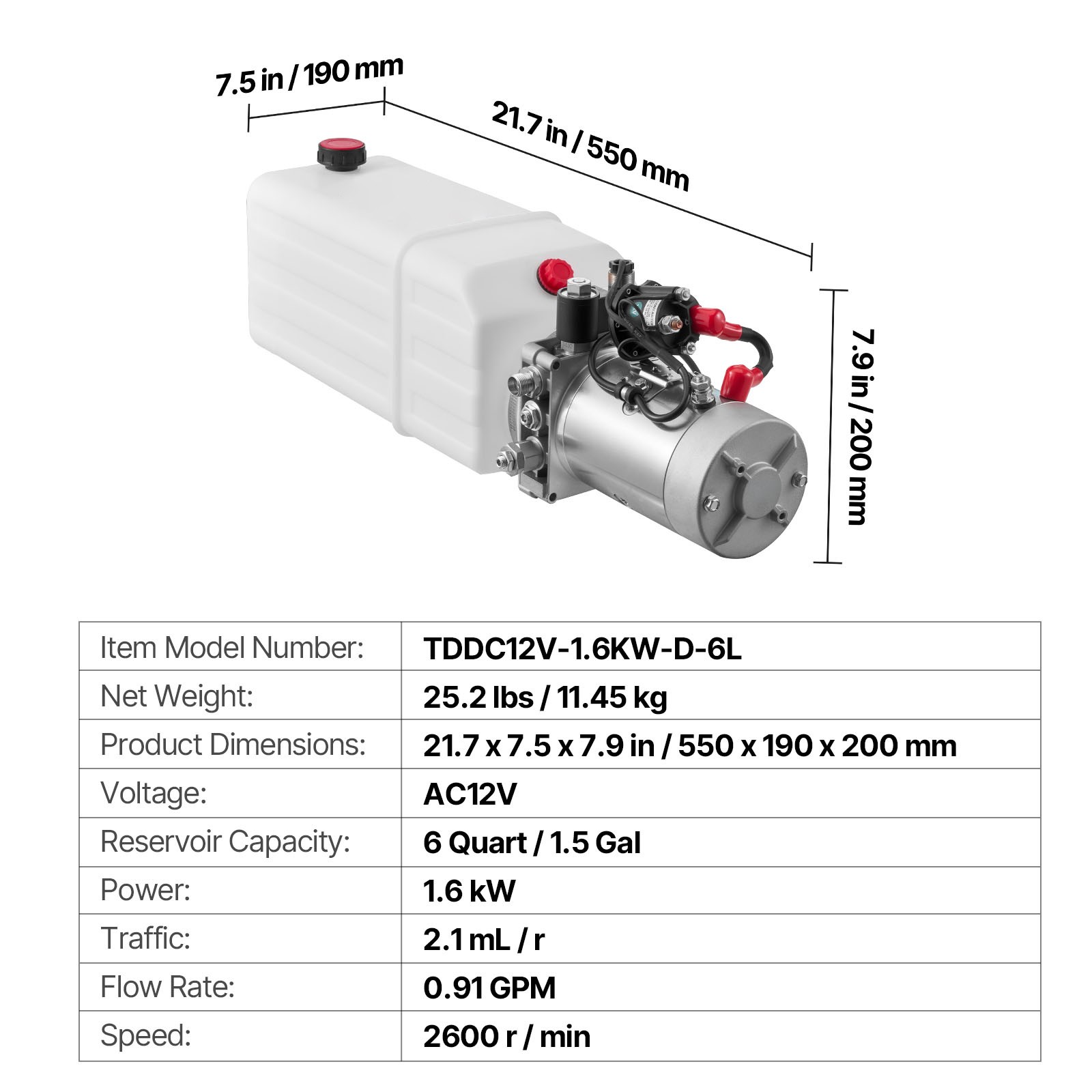 Uimoso 6 Quart Single Acting Hydraulic Pump Dump Trailer Power Unit DC 12V SAE#6