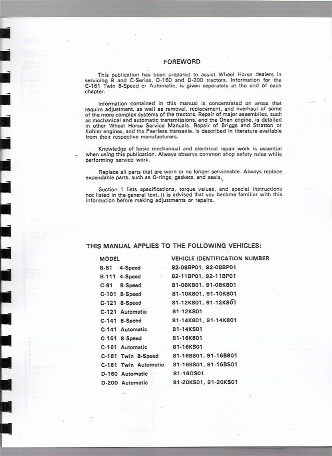 Wheel Horse B-81 B111 C81 C101 C121 C141 C161 D160 Tractor Service Repair Manual