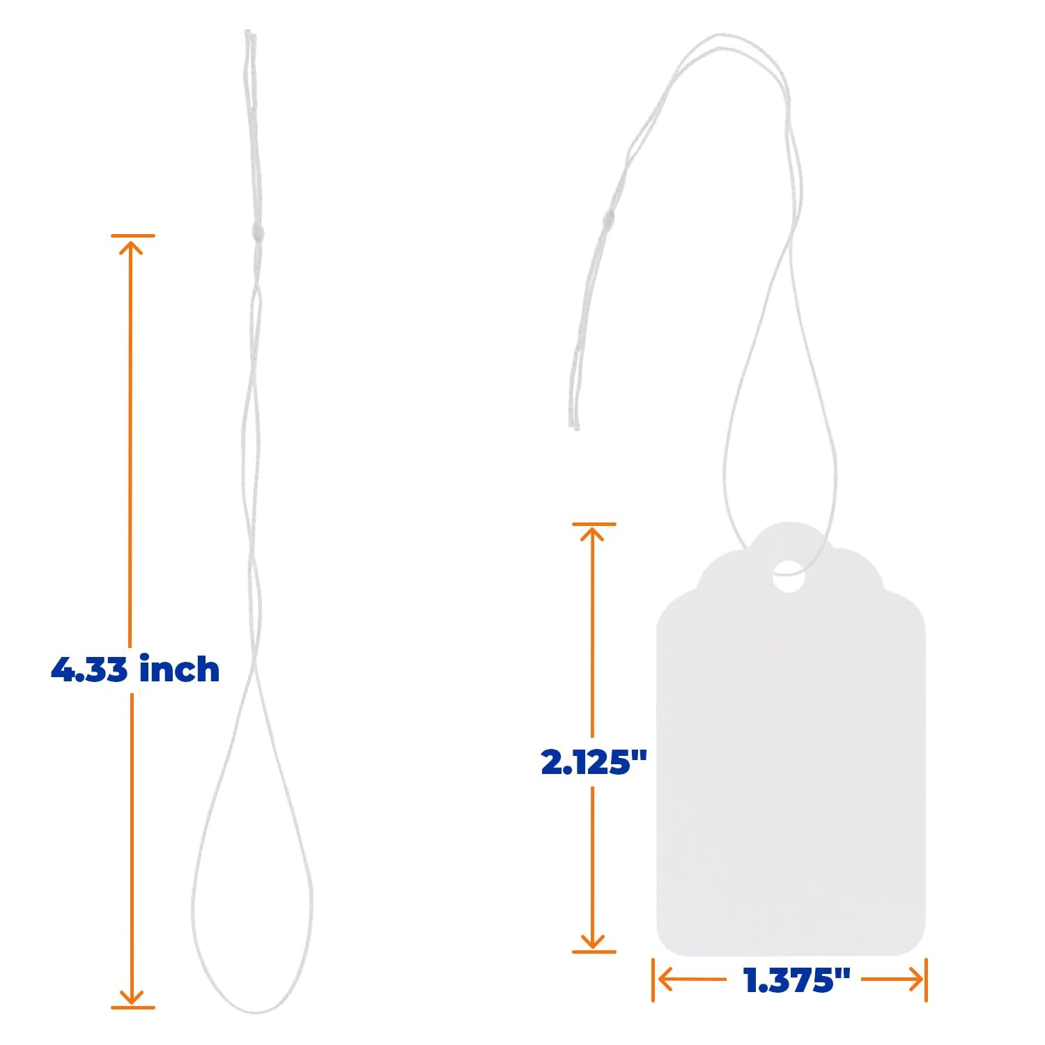 Price Tags with Strings 1000pcs – 1.375″ x 2.125″, White – Smooth Surface