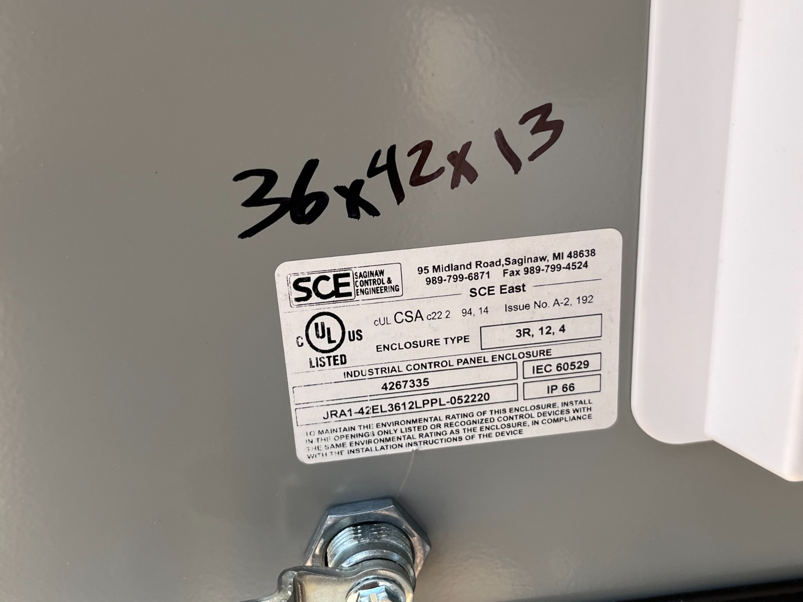 HOFFMAN / SCE TYPE 3R,12,4 INDUSTRIAL ENCLOSURE 36x42x13