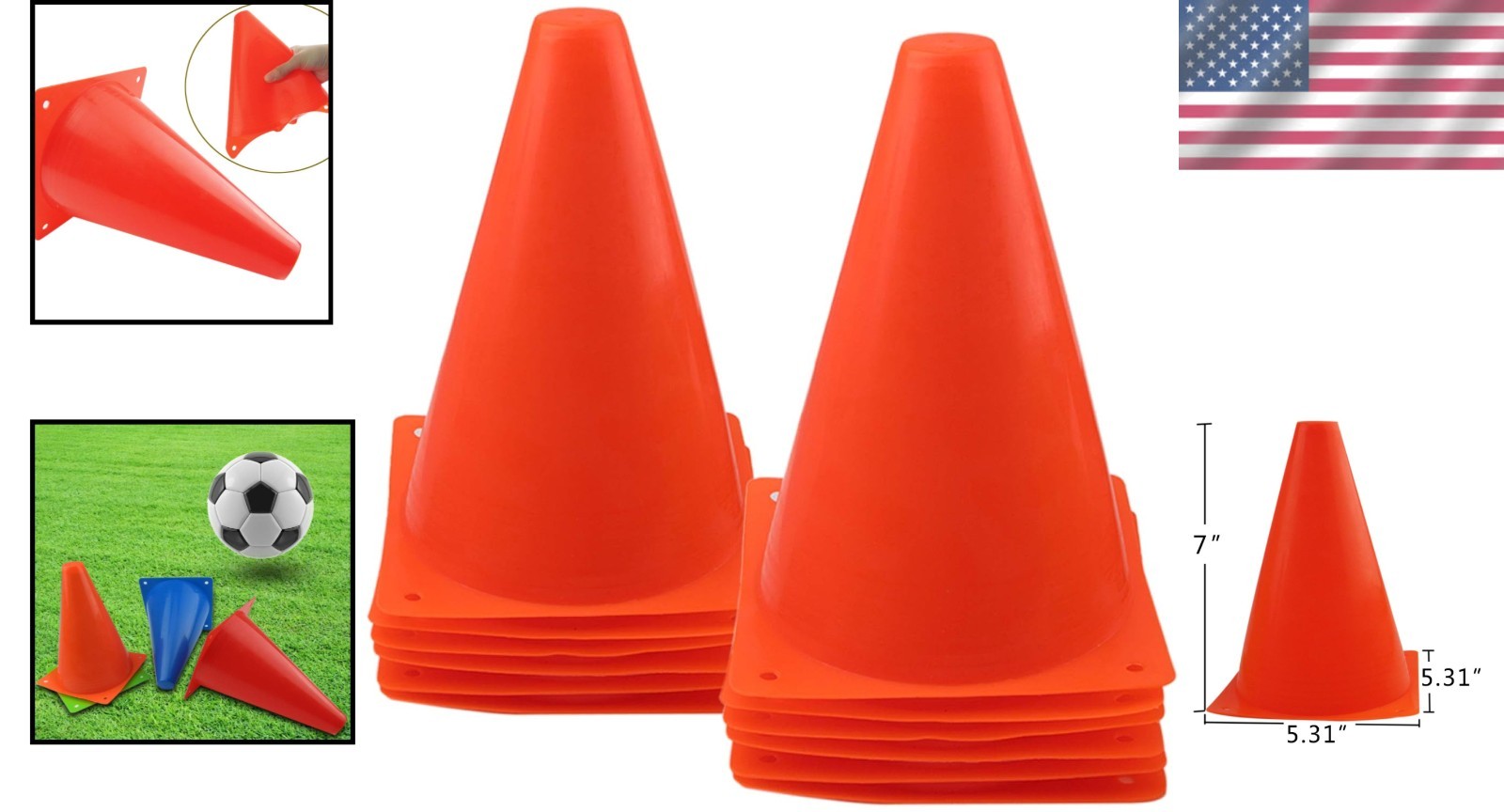 Ergonomic 7″ Training Cones – Lightweight & Stackable for All Sports Activities