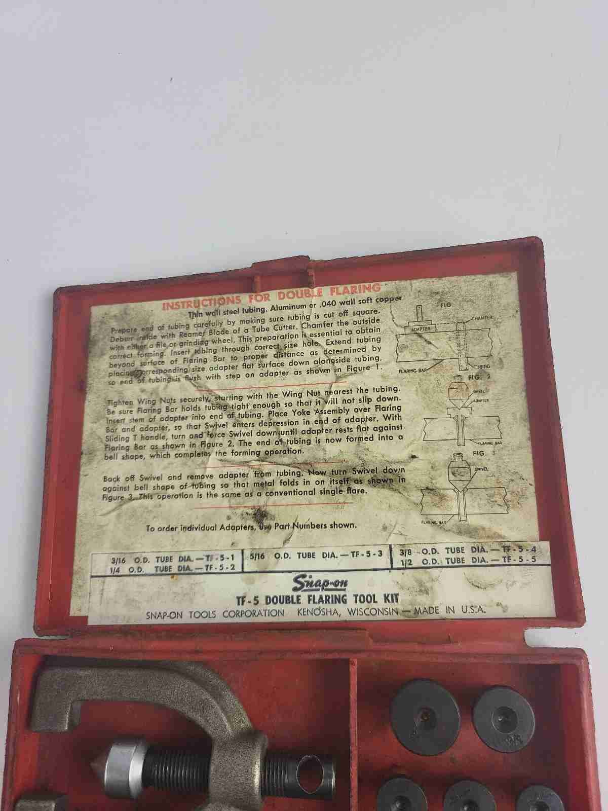 Snap On TF-5 Double Flaring Tubing Flare Kit