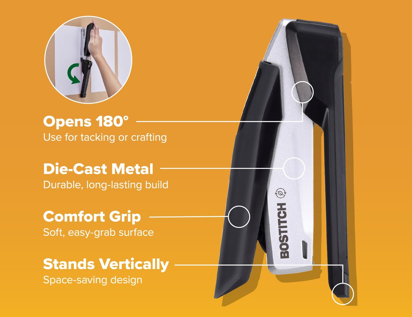 Bostitch Office Inpower Desktop Eco-Friendly Stapler One-Finger Technology