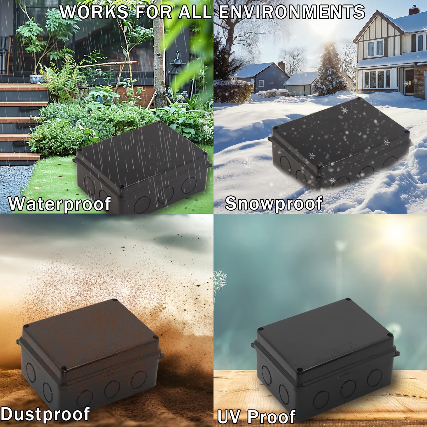 Electrical Box, Outdoor Waterproof Box IP65 7.9″ x 3.9″ x 2.8″, Black