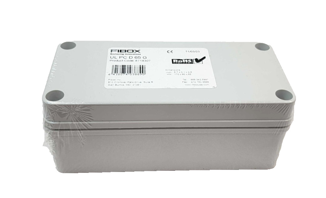 6.70″ L x 3.10″ W x 2.60″ H – Plastic Enclosure w/ Cover – Fibox UL PC D 65 G