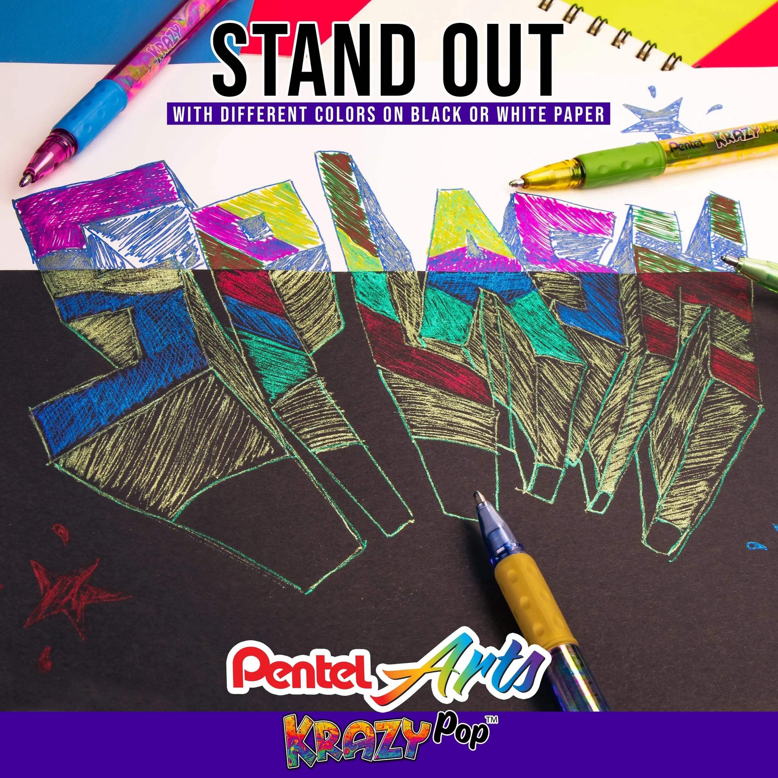 Pentel Sparkle and Krazy Pop, Metallic Gel Ink Pen, (1.0mm), Bold Line, Assorted