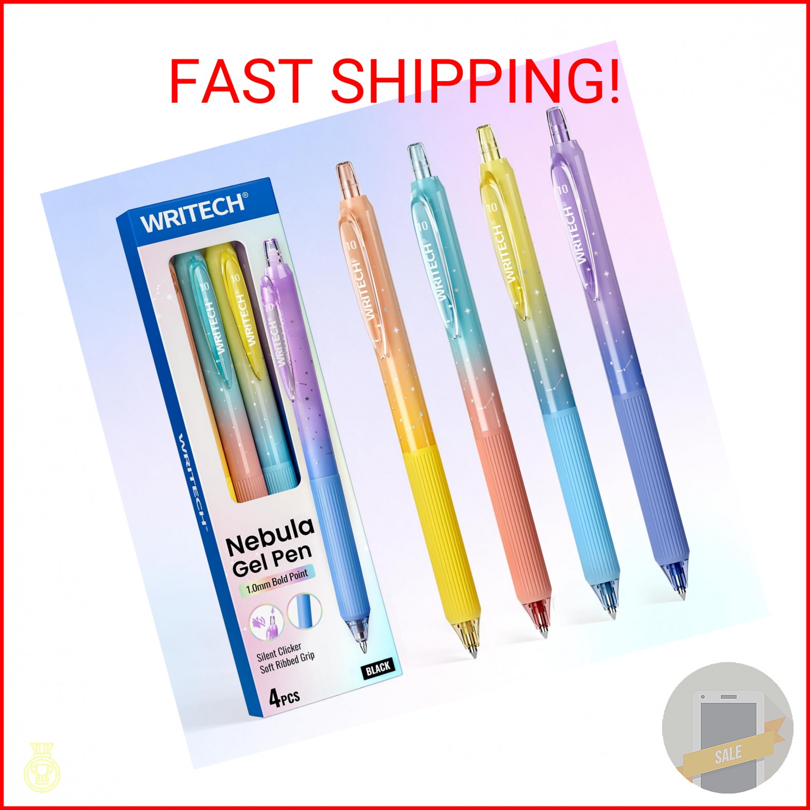 WRITECH Gel Pens Bold Point: 1.0mm Black Ink Retractable 4ct Smooth Writing with