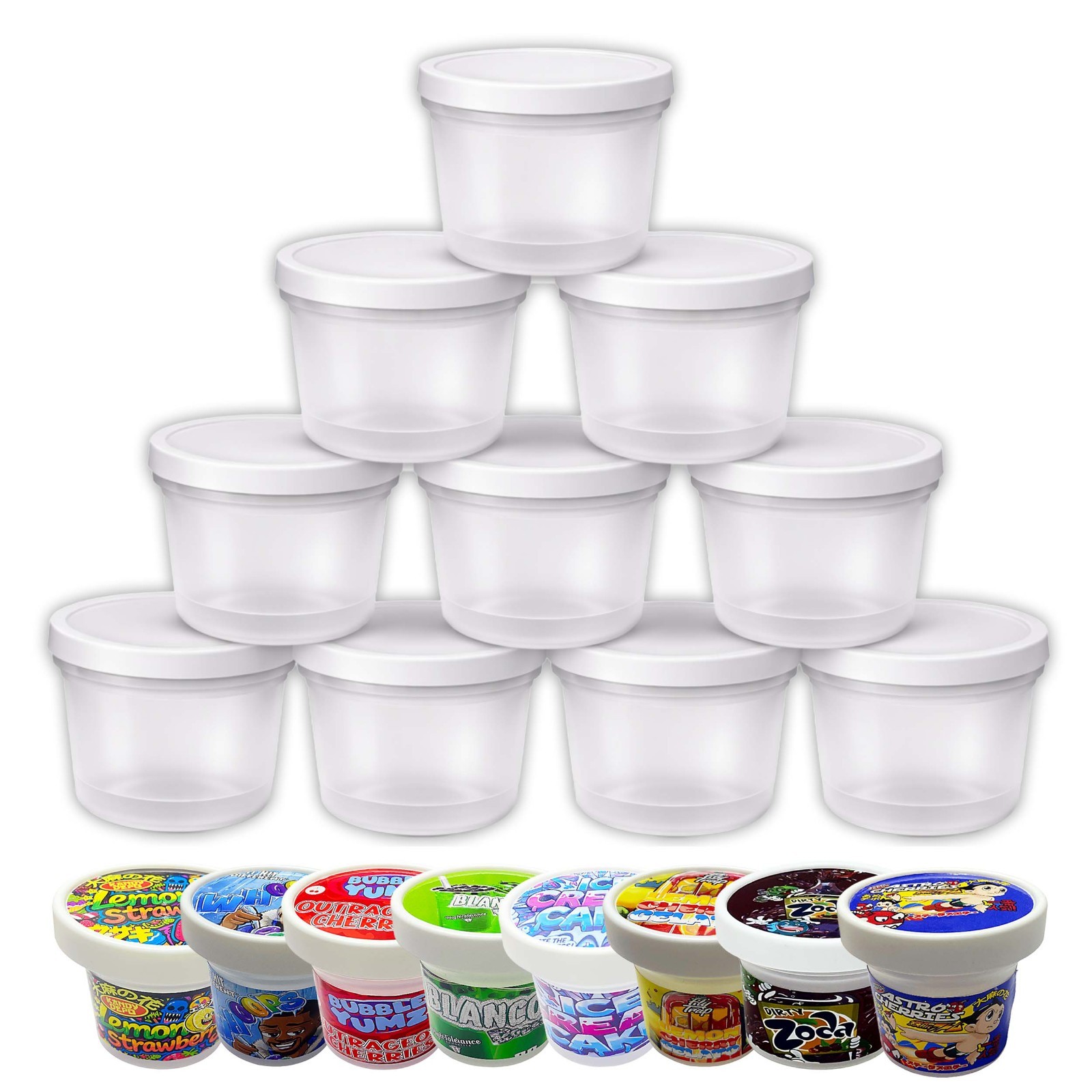 12 Pack 3.5g Pint Style Plastic Storage Jars with Lids Assorted Exotic Designs