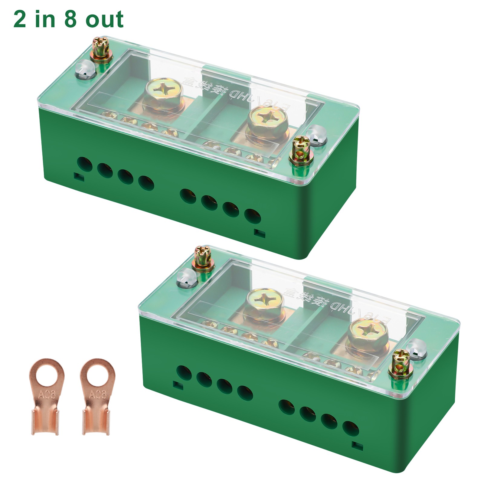 2PCS Wire Terminal Junction Box 2-In 6/8-Out for Universal Distribution Systems