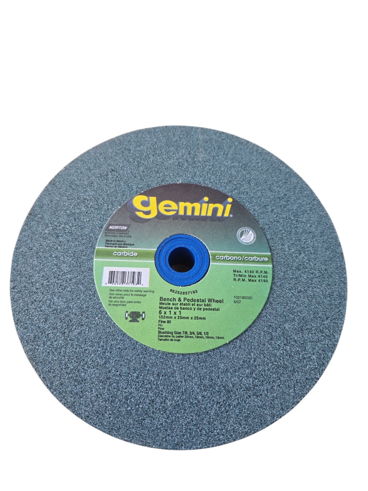 Norton Gemini 66252837193 6″ X 1″ X 1″ Grinding Wheel Fine 80