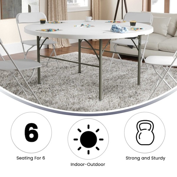 Flash Furniture Dad-154Z-Gg Round Folding Table, 60.5″ W, 60.5″ L, 29.5″ H,